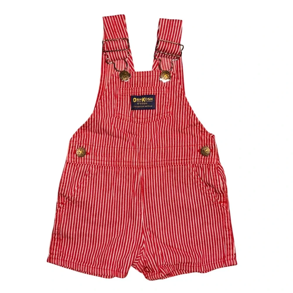 Vintage OshKosh Bgosh Red White Hickory Stripe Overalls Shortalls 24 Months USA